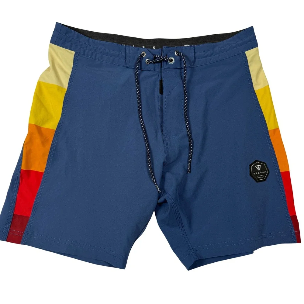 Vissla Board Shorts Size 32 Blue Rainbow Stripe Upcycle Coconut Stretch M115QTRI
